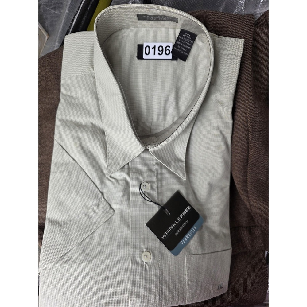 Van Heusen Dress Shirt Mens 2XL 18.5 Green Jadeite Wrinkle Free Short Sleeve